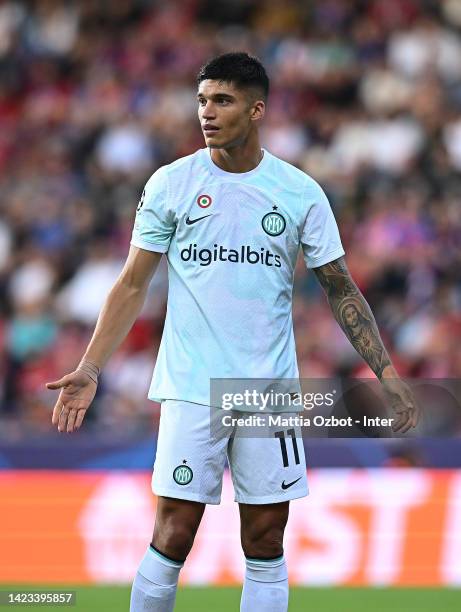 Joaquin Correa of FC Internazionale in action during the UEFA Champions League group C match between Viktoria Plzen and FC Internazionale at Doosan...