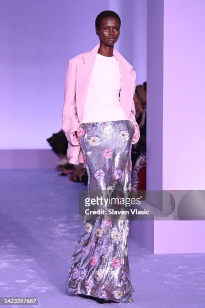 Model walks the runway at the Brandon Maxwell fashion show during September 2022 New York Fashion Week: The Shows at Christie's on September 13, 2022...
