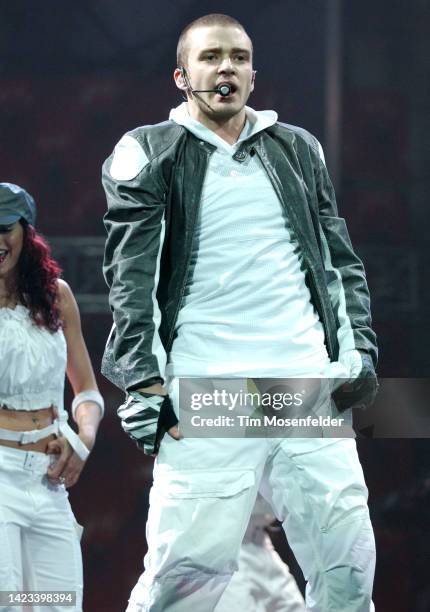 Justin Timberlake performs at HP Pavilion on June 14, 2003 in San Jose, California.