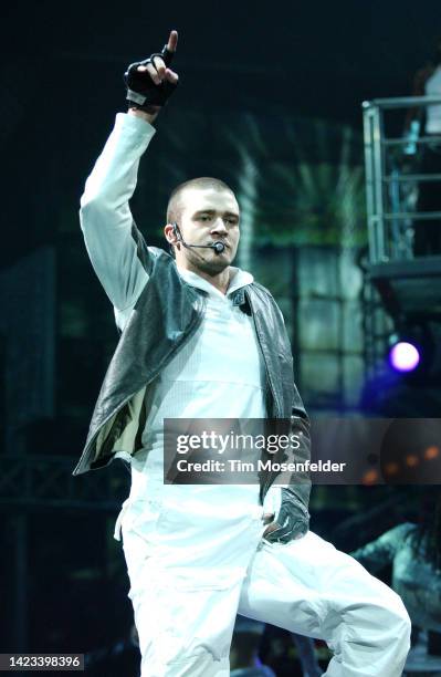 Justin Timberlake performs at HP Pavilion on June 14, 2003 in San Jose, California.