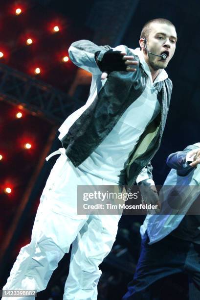 Justin Timberlake performs at HP Pavilion on June 14, 2003 in San Jose, California.