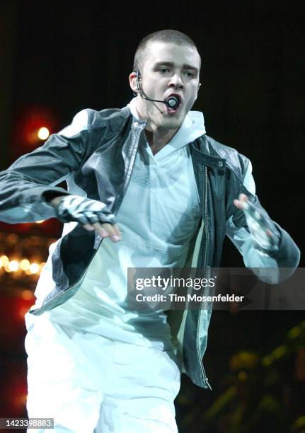 Justin Timberlake performs at HP Pavilion on June 14, 2003 in San Jose, California.