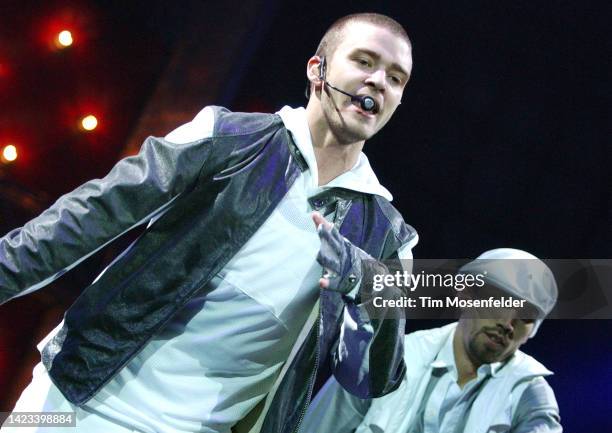 Justin Timberlake performs at HP Pavilion on June 14, 2003 in San Jose, California.