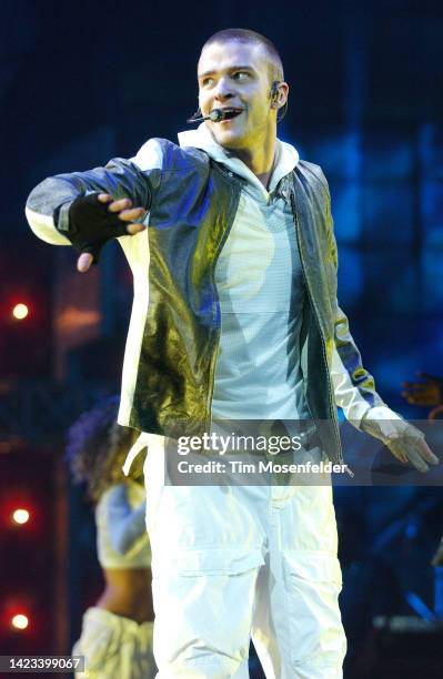 Justin Timberlake performs at HP Pavilion on June 14, 2003 in San Jose, California.