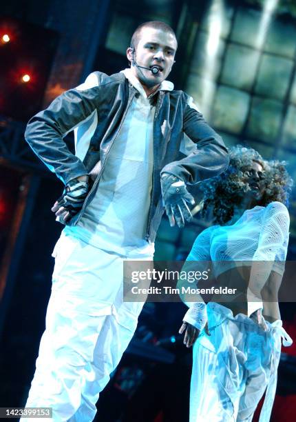 Justin Timberlake performs at HP Pavilion on June 14, 2003 in San Jose, California.