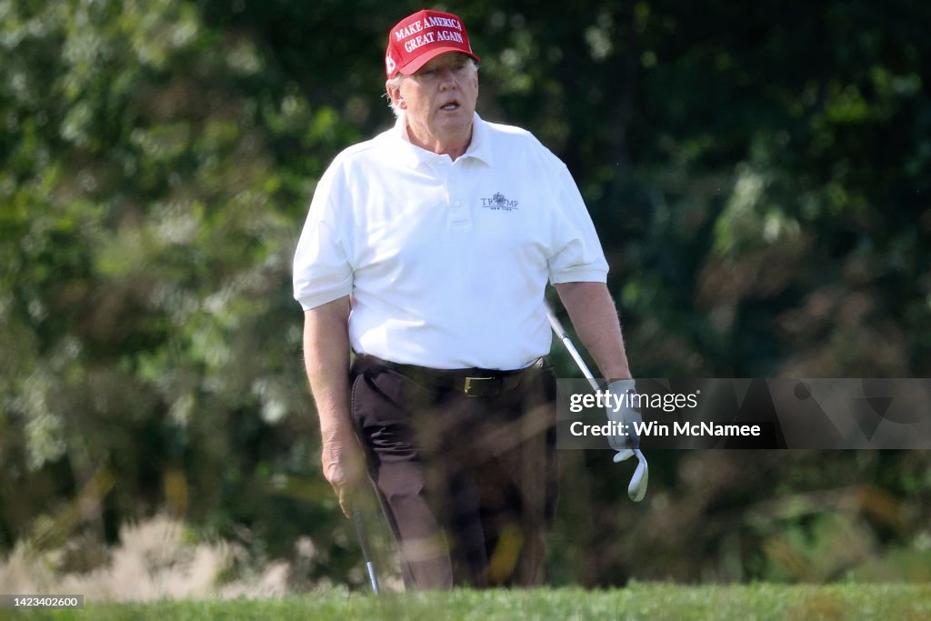 Former President Trump Golfs At Trump National Golf Course In Sterling, Virginia