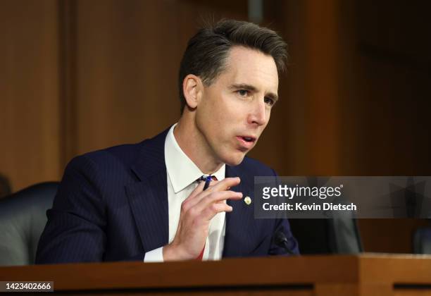 Sen. Josh Hawley questions Peiter “Mudge” Zatko, former head of security at Twitter, during Senate Judiciary Committee on data security at Twitter,...