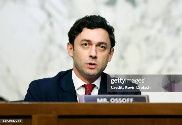 Sen. Jon Ossoff questions Peiter “Mudge” Zatko, former head of security at Twitter, during a Senate Judiciary Committee on data security at Twitter,...