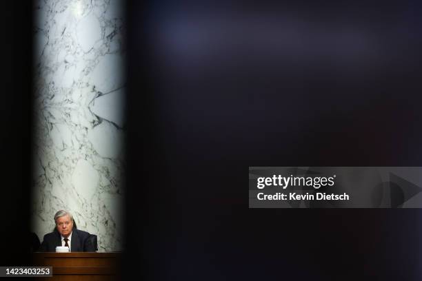 Sen. Lindsey Graham questions Peiter “Mudge” Zatko, former head of security at Twitter, during a Senate Judiciary Committee on data security at...