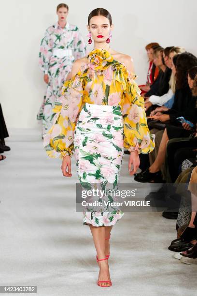 Model walks the runway during the Carolina Herrera Ready to Wear Spring/Summer 2023 fashion show as part of the New York Fashion Week on September...