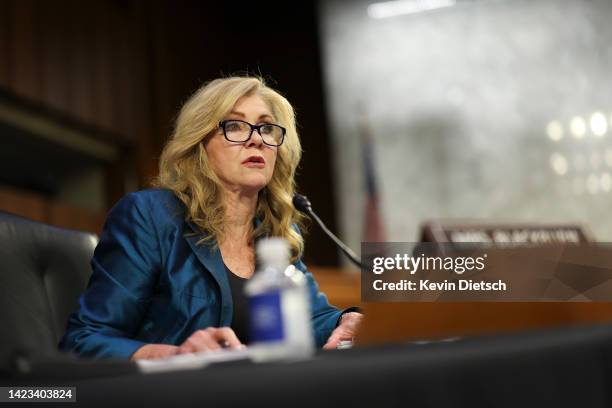 Sen. Marsha Blackburn questions Peiter “Mudge” Zatko, former head of security at Twitter, during a Senate Judiciary Committee Hearing on data...