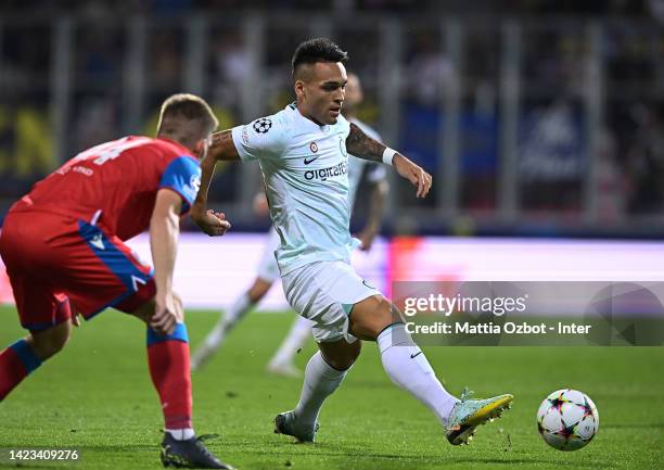 Lautaro Martinez of FC Internazionale in action during the UEFA Champions League group C match between Viktoria Plzen and FC Internazionale at Doosan...