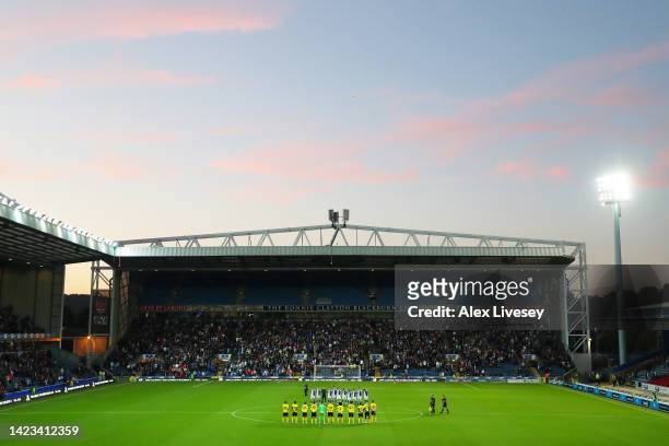 General view of the inside of the stadium as players of Blackburn Rovers and Watford pause for a moments silence in memory of Her Majesty Queen...