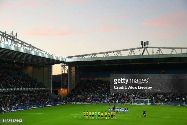 General view of the inside of the stadium as players of Blackburn Rovers and Watford pause for a moments silence in memory of Her Majesty Queen...