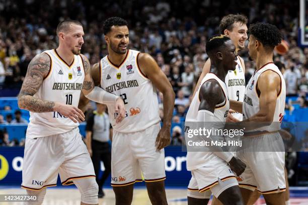 Players of Germany react during the FIBA EuroBasket 2022 quarterfinal match between Germany v Greece at EuroBasket Arena Berlin on September 13, 2022...