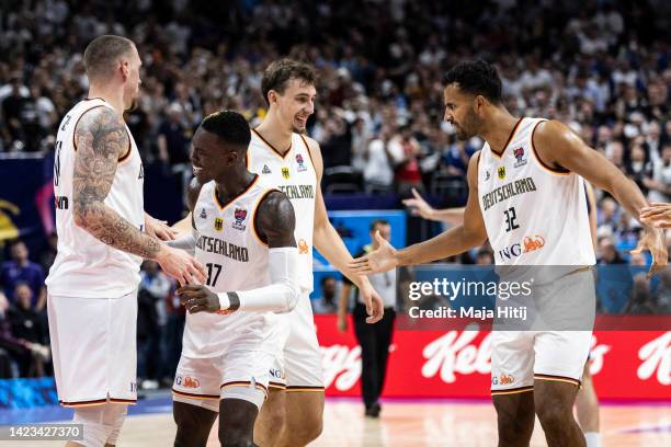 Players of Germany react during the FIBA EuroBasket 2022 quarterfinal match between Germany v Greece at EuroBasket Arena Berlin on September 13, 2022...