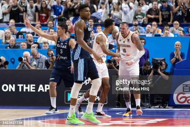 Daniel Theis of Germany reacts during the FIBA EuroBasket 2022 quarterfinal match between Germany v Greece at EuroBasket Arena Berlin on September...