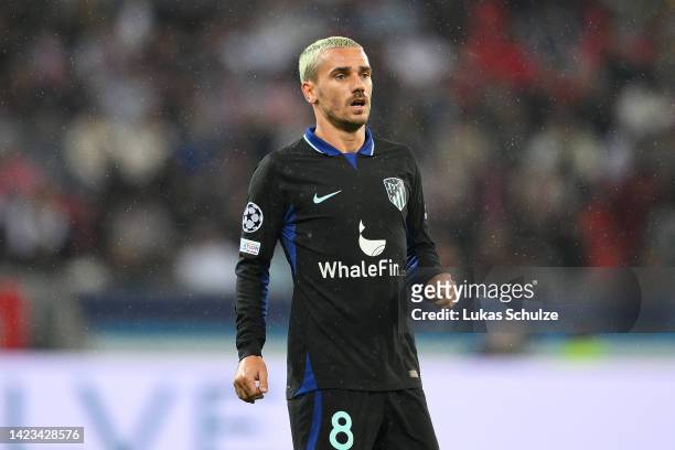 Antoine Griezmann of Atletico de Madrid looks on during the UEFA Champions League group B match between Bayer 04 Leverkusen and Atletico Madrid at...