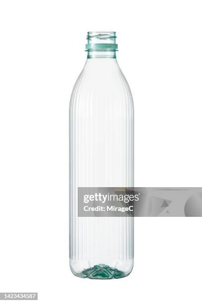 aqua green empty plastic bottle isolated on white - clear plastic bottle stock pictures, royalty-free photos & images