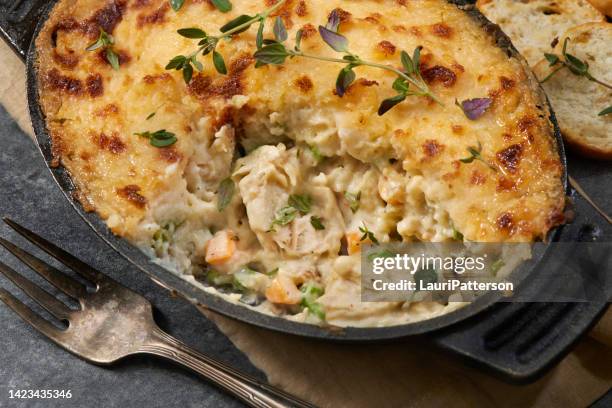 creamy chicken shepherd's pie - mashed potatoes stock pictures, royalty-free photos & images