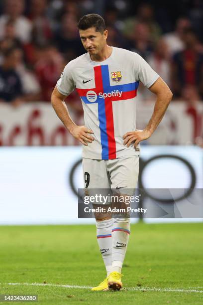 Robert Lewandowski of FC Barcelona looks dejected after the final whistle of the UEFA Champions League group C match between FC Bayern München and FC...