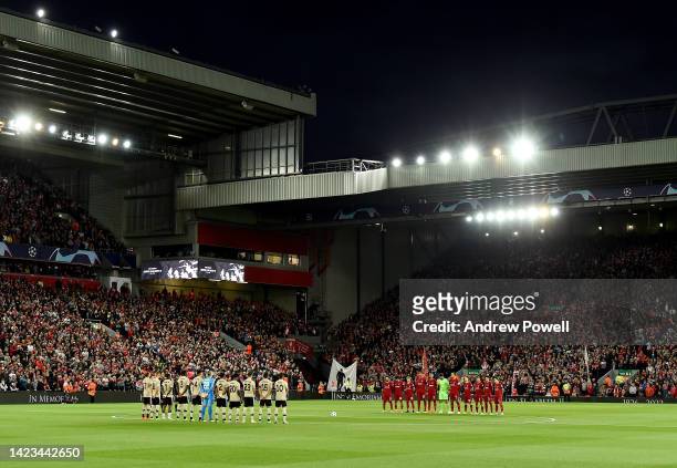 Liverpool FC and AFC Ajax the during a minutes silence before UEFA Champions League group A match between Liverpool FC and AFC Ajax at Anfield on...
