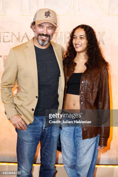Vincent Perez and his daughter Iman Perez attend the "Athena" photocall at Salle Pleyel on September 13, 2022 in Paris, France.