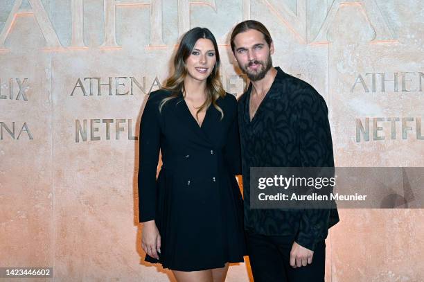 Camille Cerf and Theo Fleury attends the "Athena" photocall at Salle Pleyel on September 13, 2022 in Paris, France.