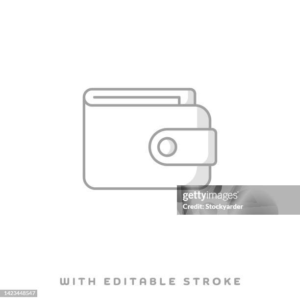ilustraciones, imágenes clip art, dibujos animados e iconos de stock de icono de línea de concepto wallet friendly con sombra. la ilustración vectorial es de estilo de contorno, píxel perfecto, adecuado para web e impresión con trazo editable. - cartera vacía