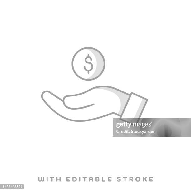 charitable contribution concept line icon with shadow. the vector illustration is outline style, pixel perfect, suitable for web and print with editable stroke. - stimulus check stock illustrations