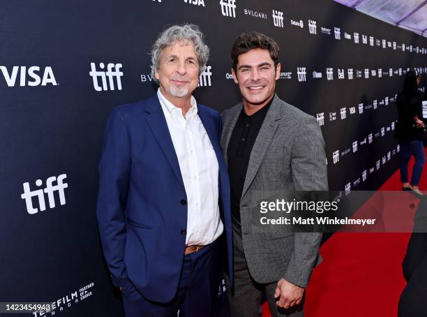 Peter Farrelly and Zac Efron attend "The Greatest Beer Run Ever" Premiere during the 2022 Toronto International Film Festival at Roy Thomson Hall on...