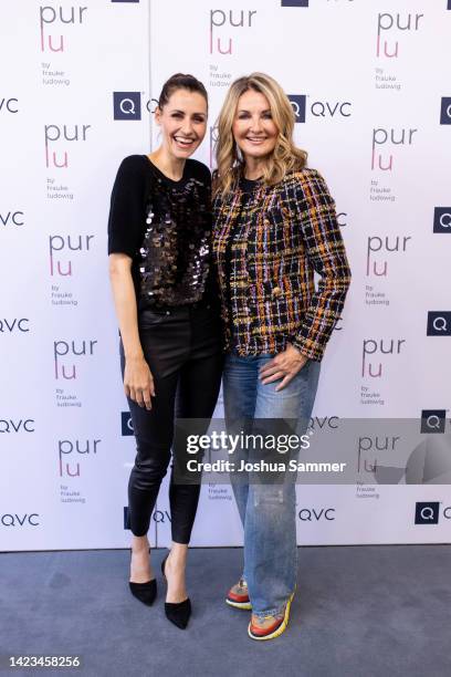 Bella Lesnik and Frauke Ludowig are seen at the QVC X Pur Lu By Frauke Ludowig presentation on September 13, 2022 in Duesseldorf, Germany.