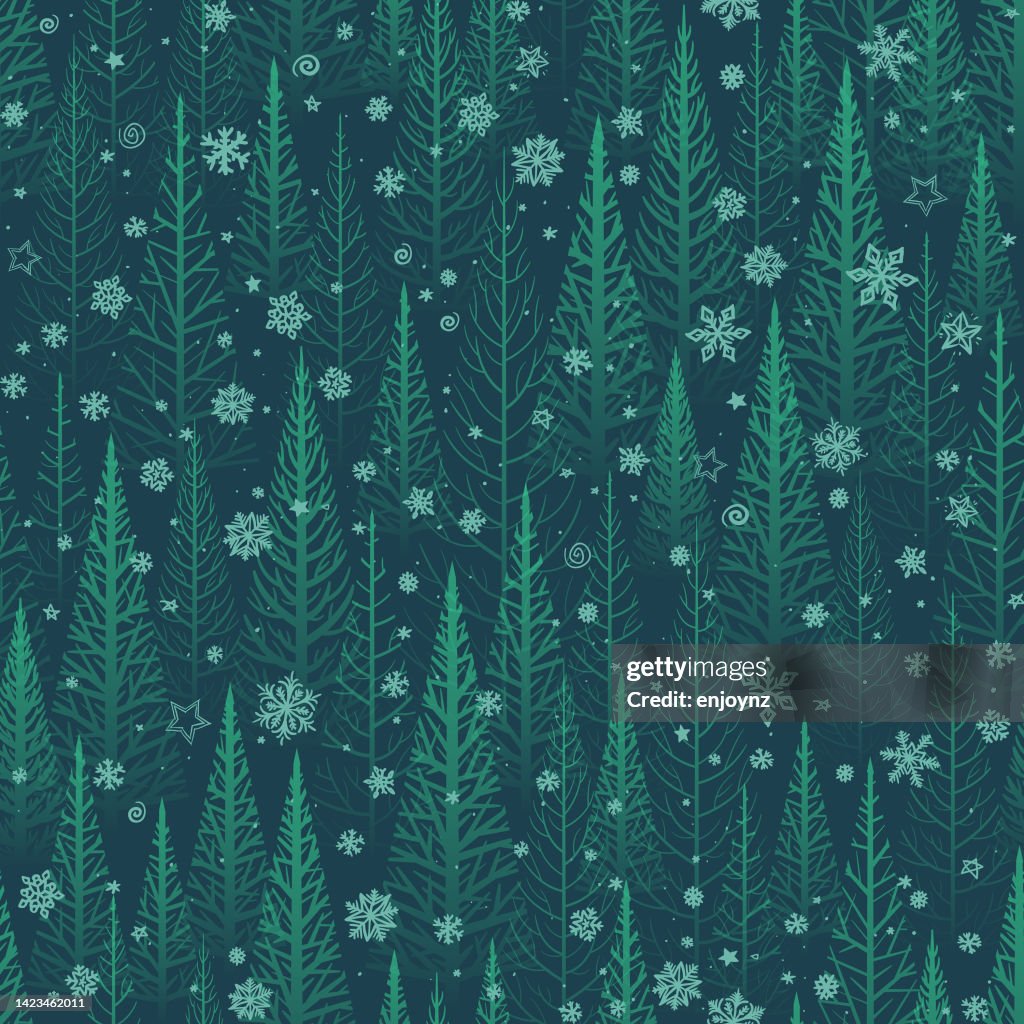 Seamless green winter forest background