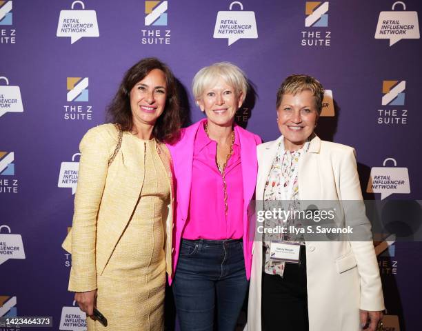 Nurtac Afridi, Joanna Coles and Nancy Berger attend the Retail Influencer CEO Forum featuring the Z Suite at Crosby Street Hotel on September 12,...