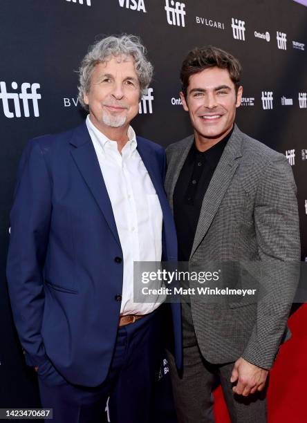 Peter Farrelly and Zac Efron attend "The Greatest Beer Run Ever" Premiere during the 2022 Toronto International Film Festival at Roy Thomson Hall on...