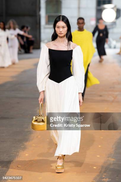 Model walks the runway during the Gabriela Hearst show as part of New York Fashion Week on September 13, 2022 in New York City.