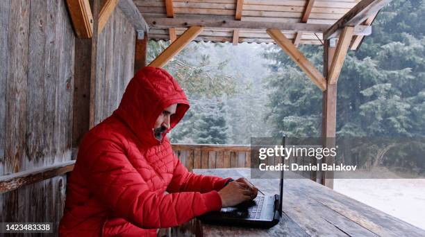 day in the life of forest ecologist. sustainability and ecosystem care. - makeshift shelter stock pictures, royalty-free photos & images