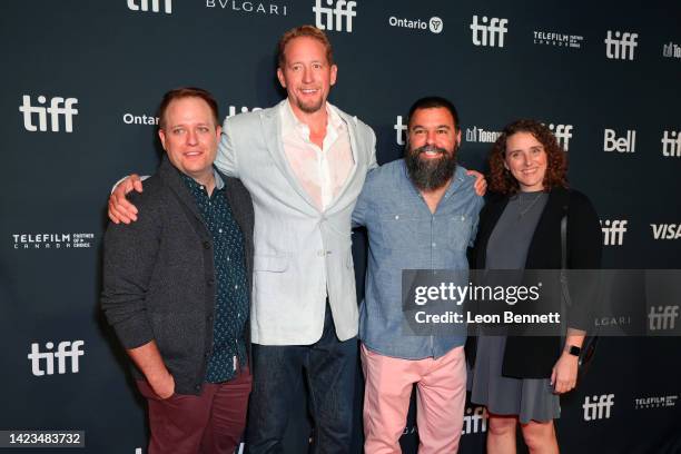 Dan Balgoyen, Zack Schiller, Andrew Miano and Britta Rowings attend the "Moving On" Premiere during the 2022 Toronto International Film Festival at...