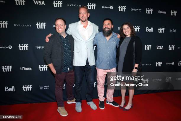 Dan Balgoyen, Zack Schiller, Andrew Miano and Britta Rowings attend the "Moving On" Premiere during the 2022 Toronto International Film Festival at...