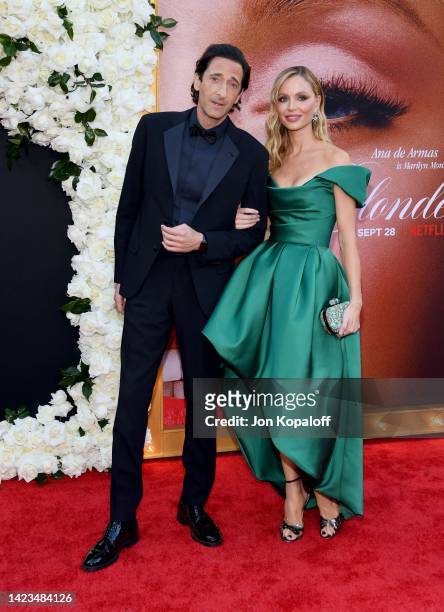 Adrien Brody and Georgina Chapman attend Netflix's "Blonde" Los Angeles premiere at TCL Chinese Theatre on September 13, 2022 in Hollywood,...