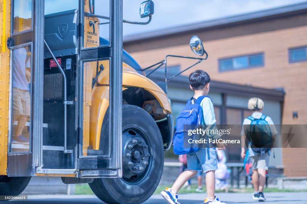Stepping Off The School Bus HighRes Stock Photo Getty Images