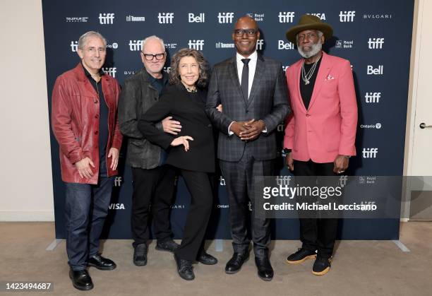 Paul Weitz, Malcolm McDowell, Lily Tomlin, Cameron Bailey, CEO of TIFF and Richard Roundtree attend the "Moving On" Premiere during the 2022 Toronto...