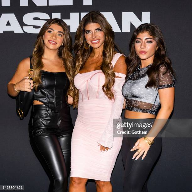 Gia Giudice, Teresa Giudice and Audriana Giudice attend the Boohoo X Kourtney Kardashian fashion show during New York Fashion Week: The Shows on the...