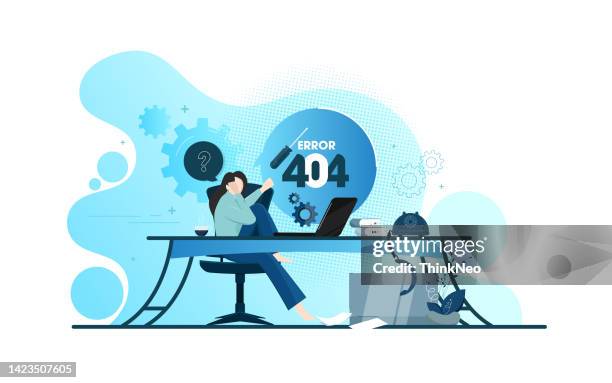 404 error concept, operating system error warning concept - construction mistake stock illustrations