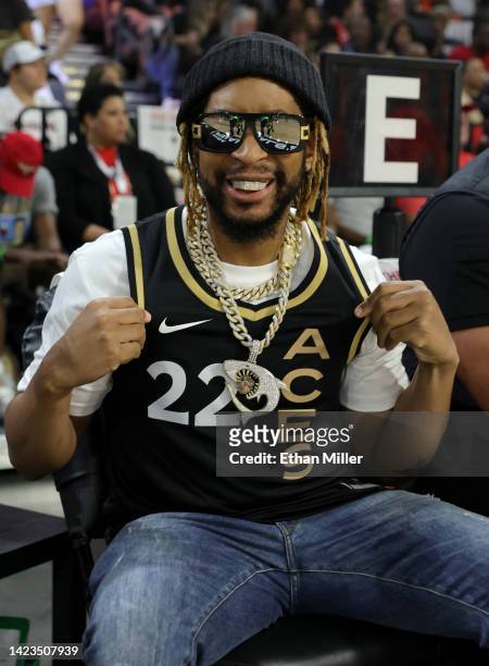 Rapper Lil Jon poses before the start of Game Two of the 2022 WNBA Playoffs finals at Michelob ULTRA Arena between the Connecticut Sun and the Las...