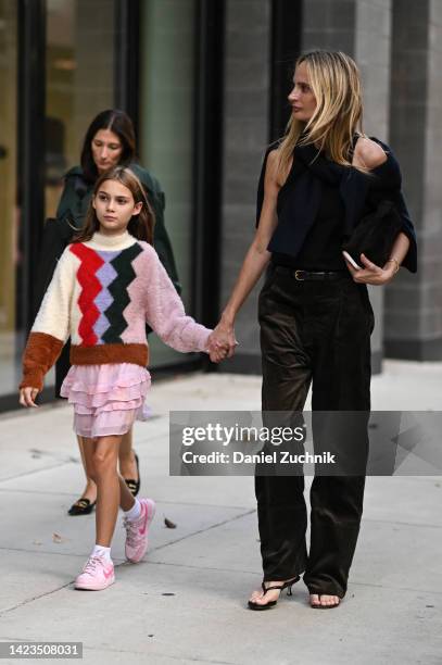 Lauren Santo Domingo is seen with her daughter outside the Jonathan Simkhai show during New York Fashion Week S/S 2023 on September 13, 2022 in New...