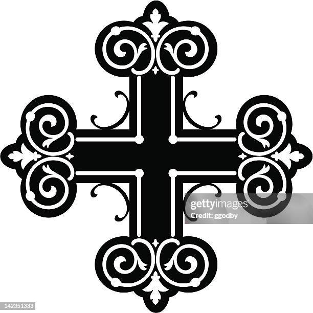 scroll cross (vector) - religious cross stock illustrations