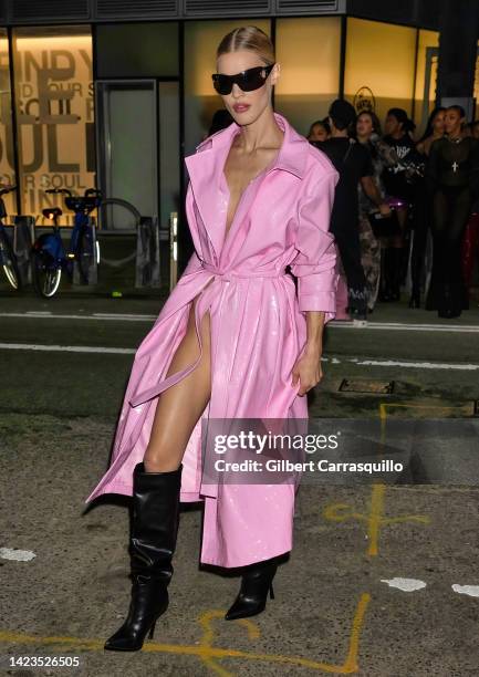 Model Joy Corrigan is seen arriving to the Boohoo X Kourtney Kardashian fashion show during New York Fashion Week on the High Line on September 13,...