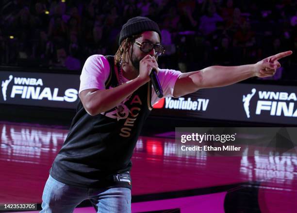 Rapper Lil Jon performs during halftime of Game Two of the 2022 WNBA Playoffs finals at Michelob ULTRA Arena between the Connecticut Sun and the Las...