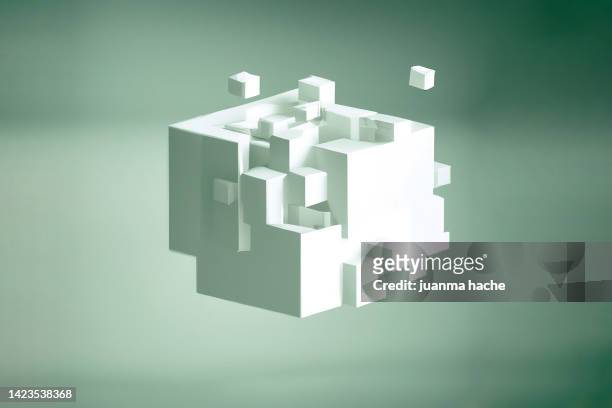 abstract fragmented cube. futuristic, concept - black cube stock pictures, royalty-free photos & images